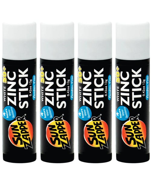 Sun Zapper Zinc Oxide Sunscreen Stick SPF 50+ White – 4-Pack (0.42 oz each) – Water-Resistant Mineral Sunblock – Made in Australia
