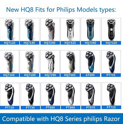 HQ8 Replacement Heads Compatible with Philips Norelco Aquatec Shaver, Blades for PT720 AT880 AT810, 8 Series 6-pc Pack