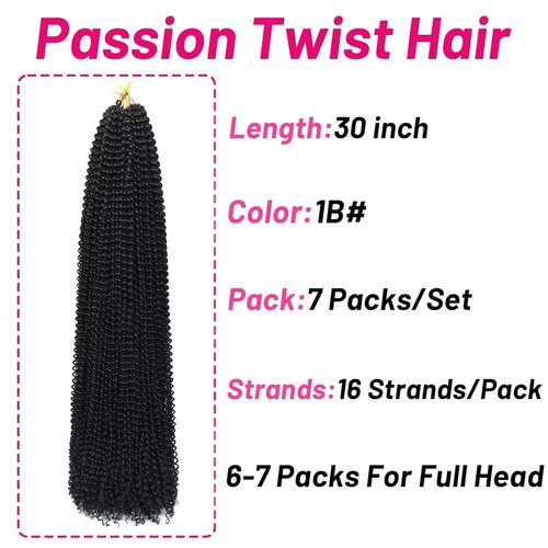 Dorsanee Passion Twist Hair 30 Inch 7 Packs Water Wave Crochet Hair Long Bohemian Curly Braiding Hair for Butterfly Locs, Faux Locs, Boho Style Spring Twist Crochet Braids (1B#)