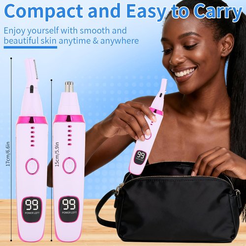 Beanify 2 in 1 Nose and Ear Hair Trimmer with LED Display, Rechargeable Electric Nasal Hair Clipper for Men & Women, Eyebrow & Facial Hair Removal with Dual-Edge Blades, Easy to Clean