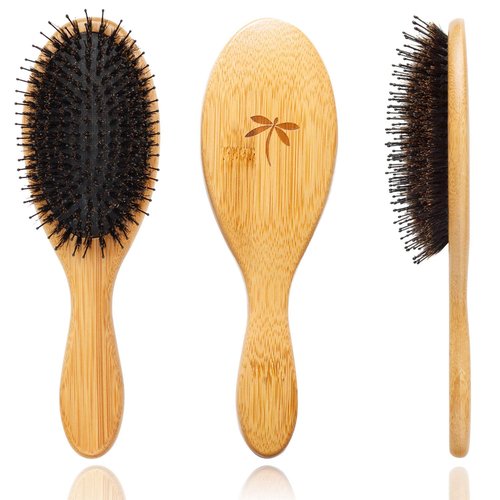 Belula Organic Hair Care Set - Boar Bristle Brush and Detangler for Shiny, Textured Hair