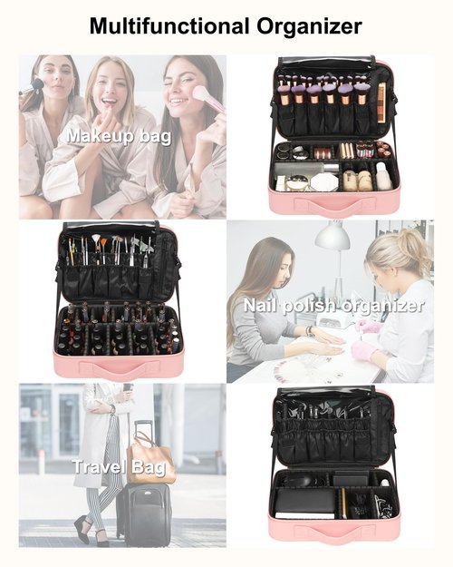 Relavel Travel Makeup Train Case Makeup Cosmetic Case Organizer Portable Artist Storage Bag with Adjustable Dividers for Cosmetics Makeup Brushes Toiletry Jewelry Digital Accessories