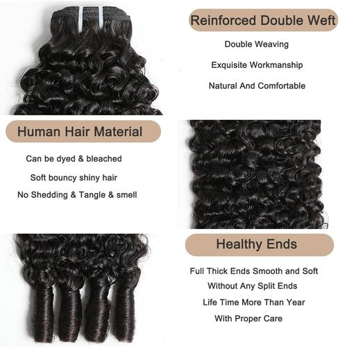 HEYKNOT Burmese Curly Bundles Human Hair 18 Inches 100% Unprocessed Quick Weave 3c4a Water Wave with Spiral Curly End Real Human Hair Extensions Natural Black