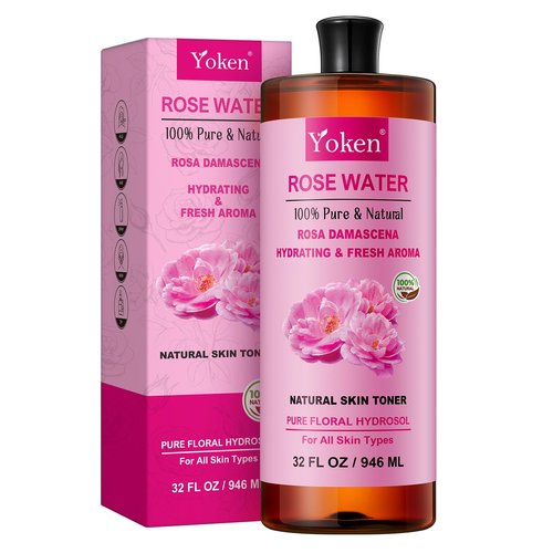 Yoken Pure Rose Water Toner for Face, 32 Fl Oz Bulk, 100% Natural Rosa Damascena Rose Hydrosol, Refreshing Rosewater for Hair, Skin, Aromatherapy, Hydrates & Soothes, Alcohol Free, Chemical Free