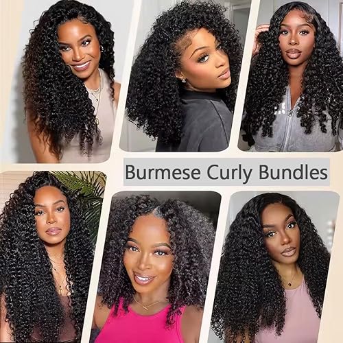 VIPbeauty Burmese Curly Bundles Human Hair Unprocessed Virgin Hair Bundles Deals Human Hair Extensions 16A Raw Burmese Curly Human Hair 3C4A Bundles for Black Women Natural Black 20 22 24 Inch