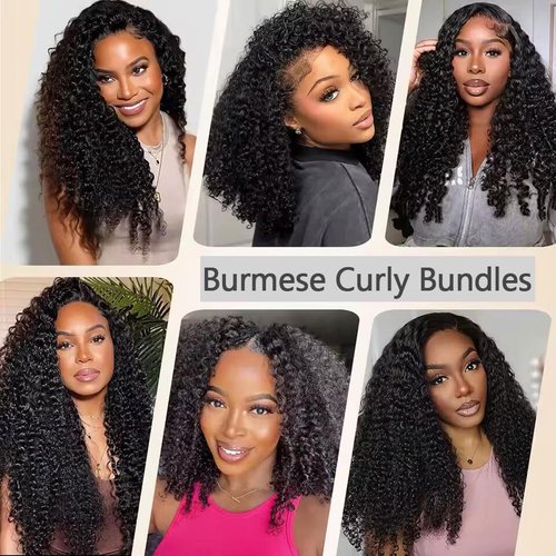 VIPbeauty Burmese Curly Human Hair Bundles One Curly Bundles Unprocessed 3C4A Burmese Raw Hair Extension Real Human Hair 16A Natural Color Spiral Hair Weft Extensions Quick Weave Bundle 14 Inch