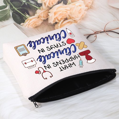 POFULL Nursing Clinical Instructor Gift What Happens in Clinicals Stays in Clinicals Cosmetic Bag Medical Gift (What Happens bag)