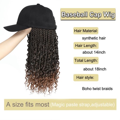 AliRobam Hat Wigs Baseball Cap with Boho Senegalese Twist Braids Hair extensions Hat With Braided Hair attached for Black White woman (14inch, T30)