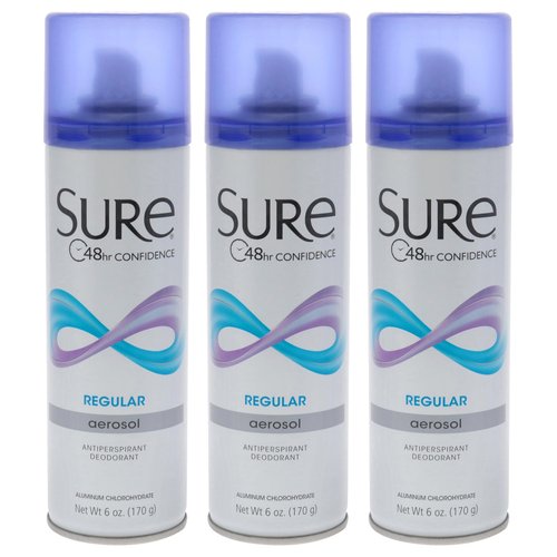 Sure Regular Scent Aerosol Antiperspirant and Deodorant - 48-Hour Protection for Men and Women - Fast Drying Spray - 6 oz (Pack of 3)