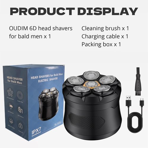 Bald Hair Clipper, Hair Trimmer for A Bald Head, Beard Shaver, Magnetic Six-Blade Head, Easy to Clean, USB Charging, Two-Speed Settings, Extra-Long Battery Life, an Ideal Gift for Fathers and Men