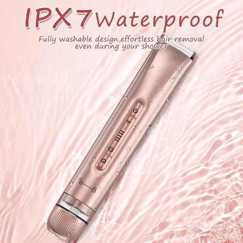 Bikini Trimmer for Women - 2 in 1 Electric Body Hair Trimmer for Silky Skin, Cordless Body Shaver for Travel, IPX7 Waterproof & Easy to Clean, Replaceable Ceramic Blade Heads, Rose Gold
