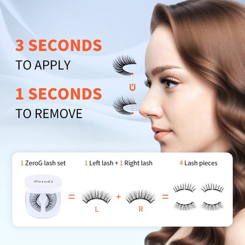 ZeroG Magnetic Eyelashes with Applicator, Reusable, Soft, Natural Look, No Glue Required, Easy to Apply, Professional Kit (No.03 Ultra Black)