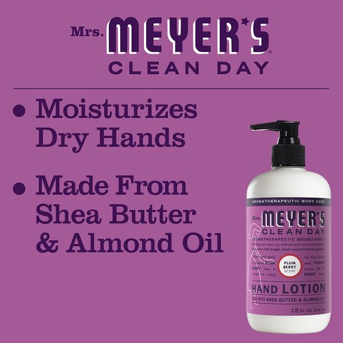 MRS. MEYER'S CLEAN DAY Hand Lotion for Dry Hands, Non-Greasy Moisturizer Made with Essential Oils, Plum Berry, 12 oz Bottles, Pack of 3