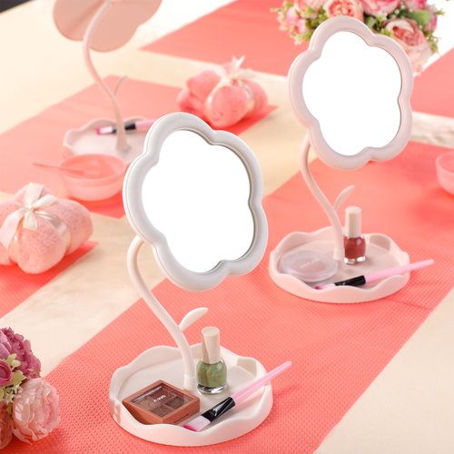 GlikCeil 8 Pcs Flower Shaped Mirror Spa Party Makeup Mirror Sleepover Party Favor for Spa Sleepover Slumber Birthday(Pink, White)