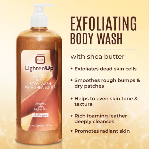 OMIC Lighten-Up LightenUp Exfoliating Body Wash - 33.8 Fl oz / 1000 ml - Formulated to Exfoliate and to Nourish Skin, with Shea Butter, Papaya