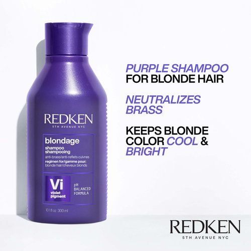 Redken Blondage Color Depositing Purple Shampoo For Blonde, Bleached or Highlighted Hair - Neutralizes Brassy Tones With Salicylic Acid, 10.1 Fl Oz
