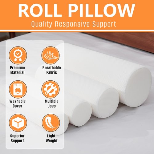 2 Pack Round Massage Table Bolster Pillow Pad, Bolster Pillow, Round Pillows, Suitable for Earthlite Massage Table (White, 4.7''x19.6'')