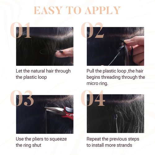 MAXITA Microlink Hair Extensions Human Hair Dark Brown Micro Bead Hair Extensions Virgin Human Hair, 50g/50 Strands/Pack, 16 In