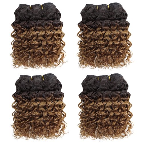 Human Hair Bundles 8 inch Curly Human Hair 4 Bundles 1B/30# 12A Brazilian Virgin Hair Unprocessed Curly Weave Bundles Kinky Curly Bundles Human Hair 55 Gram/Bundle Wet and Wavy Bundles