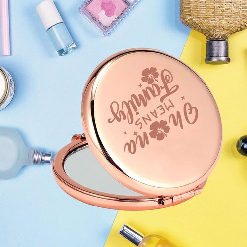 KEYCHIN Funny Cartoon Movie Pocket Mirror Hawaiian Trip Inspired Gifts Ohana Means Family Compact Mirror for Women Girls Teenagers (Oha-na Means Family-RG)