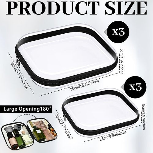 Hoolerry 6 Pcs Hard Clear Zipper Case Transparent Zipper Hard Pouch for Snacks Makeup Bag Plastic Cosmetic Bag Portable Travel Organizer for Makeup Storage(Black,Big,Medium)
