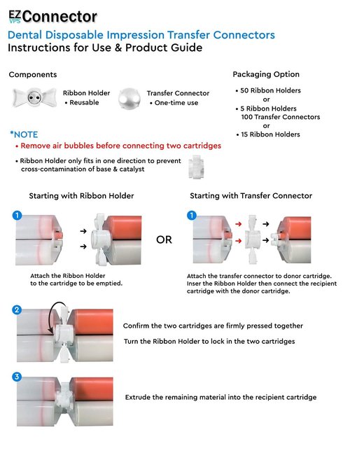 EZ VPS Connector 1:1 Ratio Dental Impression Material Transfer Connector (5 Ribbon Holders + 100 Transfer Connectors)