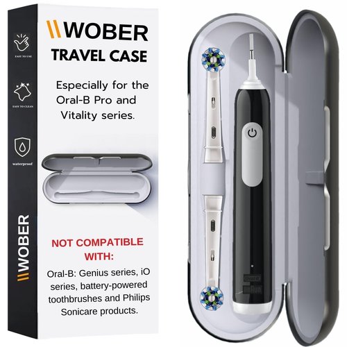 wober Oral-B Pro 1000 Plastic Travel Case, Compatible with Oral-B Pro 1000/1500/2000/3000/3500/Vitality Electric Toothbrush Only, Hard Protective Cover, Portable Toothbrush Holder (Black wihtout bag)