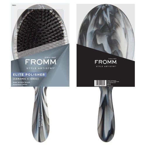 Fromm Professional Elite Polisher Ceramic x Ionic Luxurious Shine Boar Bristle Brush | Gentle Hair Detangler & Massage Brush Smooths Frizz & Flyaways for Medium to Thick Curly Hair
