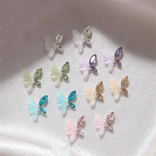 Kawaii Nail Charms Cute 3D Butterfly Nail Charms Butterflies Rhinestones for DIY Nail Art Decoration 30Pcs (1Style)