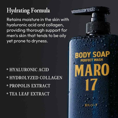 MARO17 Body Soap Perfect Wash - Mens Body Wash - Luxurious Shower Gel - Sulfate Free Body Wash for Men with Hyaluronic Acid & Collagen For Hydrating Deep Cleanse - Bergamot Fragrance - Gifts For Men