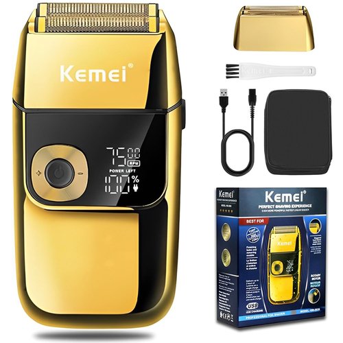 KEMEI Electric Razors for Men, LCD Display Cordless Men's Razors, USB Rechargeable with Pop-up Beard Trimmer Best Worldwide Travel Gift, Model KM 2028, Gold