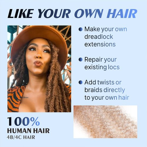 afro kinkys bulk human hair 8-28 inch afro kinky bulk 100% human hair for dreadlock extensions repair loc making twists (30#, 18inch)