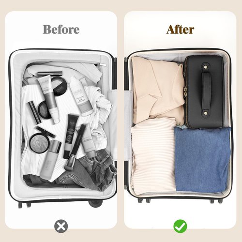 Divvia Travel Makeup Bag Large Capacity Cosmetic Bags for Women Waterproof Make up Organizer Toiletry Bag Open Flat Portable with Divider with Handle Pouch (Black, 3L)