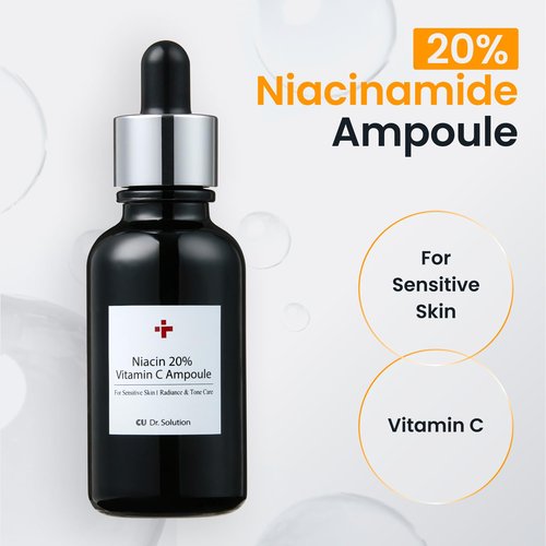 CU Dr. Solution Niacinamide 20% Vitamin C Ampoule – CUSKIN Korean Skin Care with Niacinamide, Glutathione, Hyaluronic Acid, Adenosine, Panthenol for Skin Elasticity and Moisturizing, 30g (1.01 Fl. Oz)