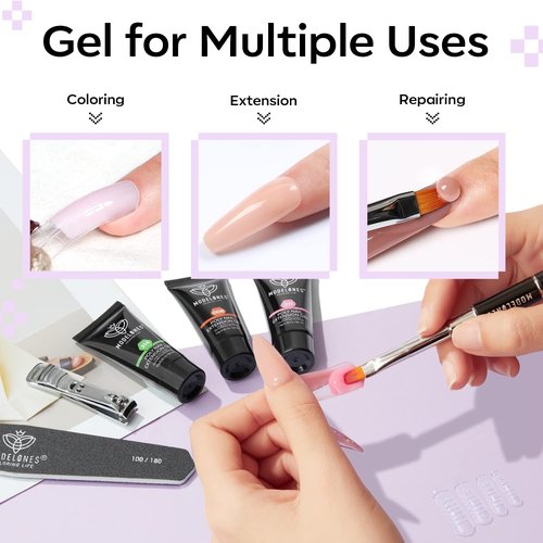 modelones Poly Gel Kit 12 Colors Rainbow Summer Bright Neon Poly Nail Extension Set Candy Red Yellow Builder Nail Gel Art Design Salon Professional Technician Tool Beauty Gifts for Women