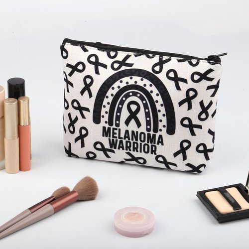 Melanoma Cancer Awareness Gift Black Ribbon Skin Cancer Survivor Bag Melanoma Warrior Makeup Bag Melanoma Awareness Zipper Bag (Melanoma Warrior)