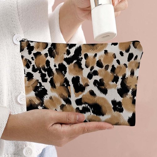 YUMQSEOS Makeup Bag Cosmetic Travel Makeup Bag Organizer Waterproof Makeup Pouch with Zipper Storage Cosmetic Pouch for Women 7x10in - Abstract Leopard Print