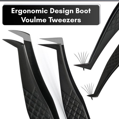 My Lash Tools Eyelash Extension Tweezers Fiber Tip Lash Tweezers, Precision Boot Fiber Tip Volume Tweezers for Lash Extensions Japanese Steel Curved & Isolation Tweezer pinzas para pestaas (4pcs Set)