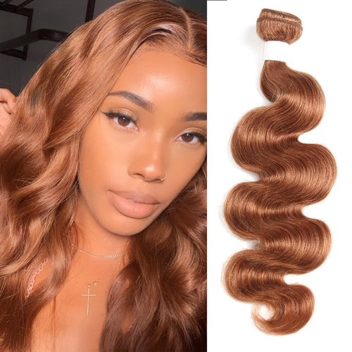 X-TRESS 14inch Light Brown Body Wave 1 Bundle Brazilian Virgin Hair Body Wave Bundles Good for Black Women Virgin 100% Human Hair Weaves Body Wave Human Hair Weft(14inch,30#)