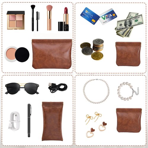Hapforever 3PCS Pouchic Snap Closure Pouches, Pu Leather Small Makeup Bag for Purse Mini Cosmetic Bags for Travel Makeup Pouch Purse for Women Three Sizes Coin Purses Organizer Storage Pouch(Brown)