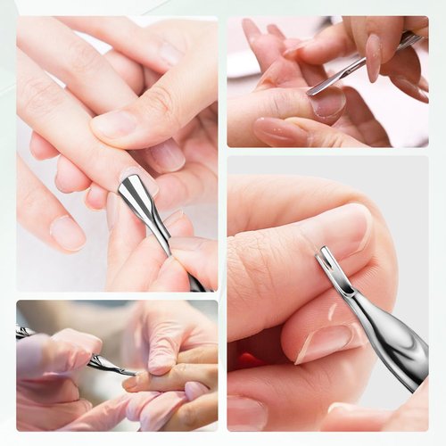 ILLFER Professional Cuticle Trimmer with Cuticle Pusher and Removal Fork, 2-in-1 Double Head, Stainless Steel
