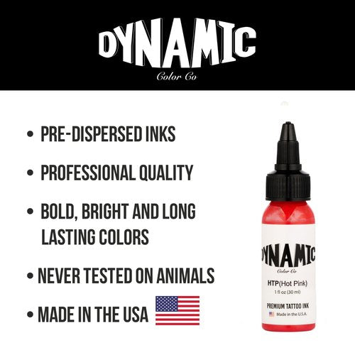 Dynamic Color Co. - Hot Pink Color Tattoo Ink, Long Lasting Vivid Color, Sterilized, Made in USA, Since 1990 (1 oz Bottle)