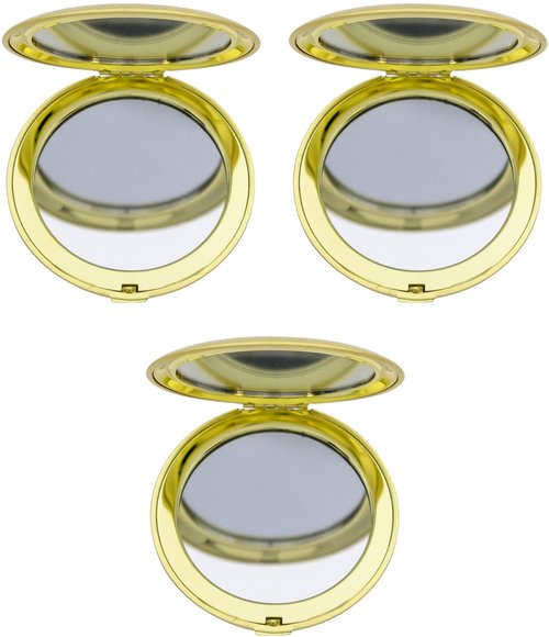 Stephanie Imports Set of 3 Double Sided Magnifying Compact Mirrors with Brushed Metal Finish (Gold, Round)