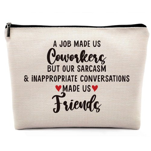 Dwept Funny Coworker Gifts Makeup Bag, Farewell Leaving Going Away Gifts for Colleagues Cosmetic Bag, Thank You Gifts for Coworkers Makeup Bag for Purse, A Job Made Us Coworkers Travel Bag