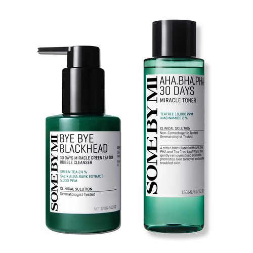 SOME BY MI AHA BHA PHA 30 Days Miracle Toner & Miracle Green Tea Tox Bubble Cleanser