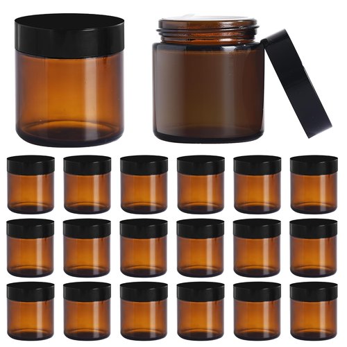 Jarsoph 4OZ Amber Glass Jars with lids, 36 Pack Empty Cosmetic Jars, Refillable Airtight Wide Mouth Container for DIY, Sample, Cream, Lotion, Candle Making, Powder, Cosmetic