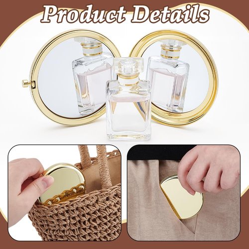 arricraft 10 Pcs Small Folding Makeup Pocket Mirror, Golden Double-Sided 1X/2X Magnifying Round Metal Mirrors for Women Travel Work Date