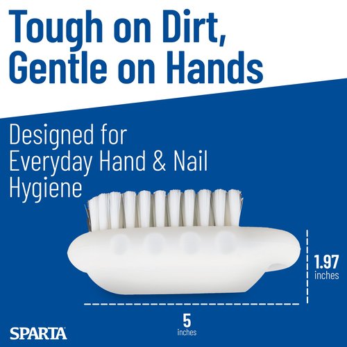 SPARTA Nail Scrub Brush Commercial-Grade, Heavy-Duty Hand and Fingernail Brush with Stiff Bristles for Gardeners, Mechanics, And Foodservice Personnel, Plastic, 5 X 2.24 Inches, White