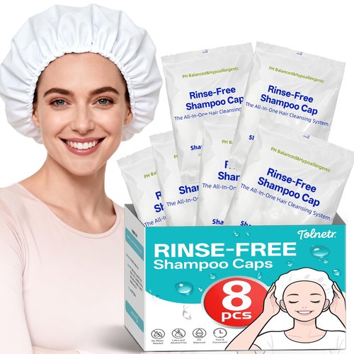 Tolnetr No Water Rinse Shampoo Caps, Microwavable Waterless Shampoo Cap for Bedridden Patients Elderly, Rinse Free Dry Hair Washing Caps for Camping, PH Balanced, Portable, Easy Life, 8 Pack