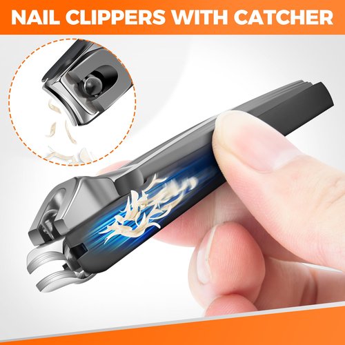 Nail Clippers for Men Thick Nails, Large Heavy Duty Toenail Clippers for Seniors Thick Toenails with Wide Jaw Opening, Anti Splash Fingernail Clipper Nail Cutter with Catcher Long Handle